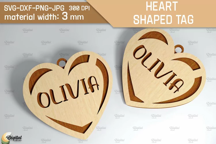 Heart Shaped Tag SVG. Valentine Heart Ornament Laser Cut