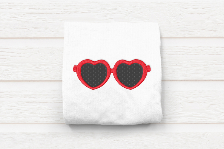 Heart Sunglasses Applique Embroidery File