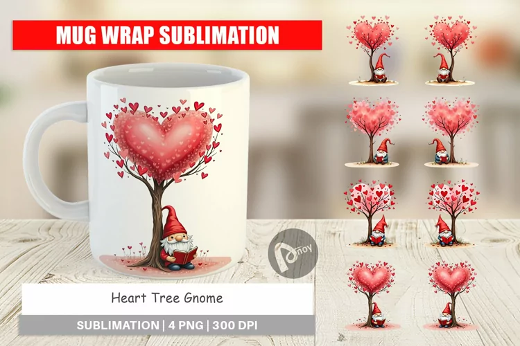 Mug Wrap Design Heart Tree Gnome