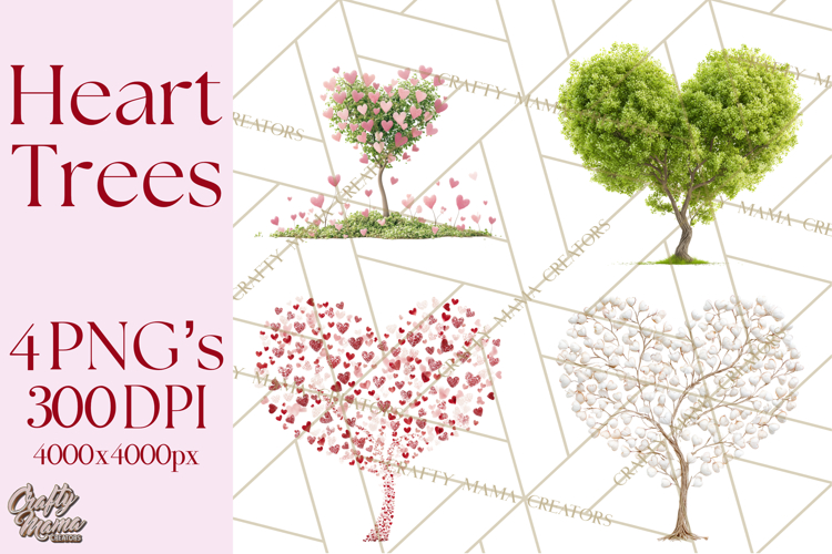 Magical Forest of Hearts Clipart, Valentine Heart Trees PNG