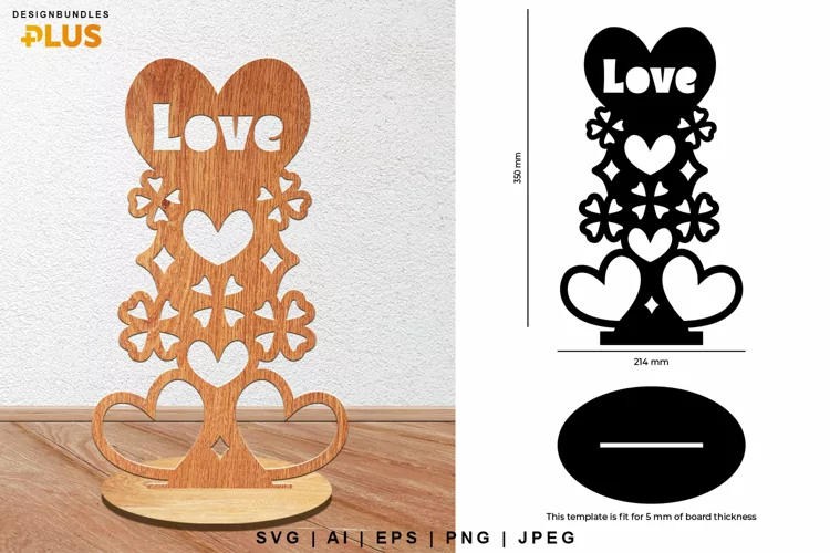 Love, Floral Hearts Decoration with Stand Base Lasercut