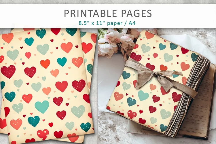 Vintage heart junk journal pages
