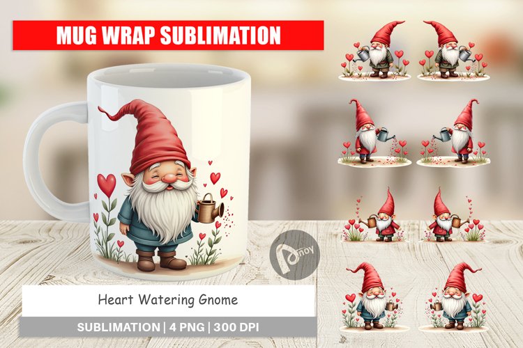Mug Wrap Design Heart Watering Gnome example image 1
