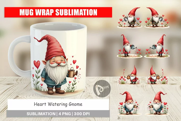 Mug Wrap Design Heart Watering Gnome