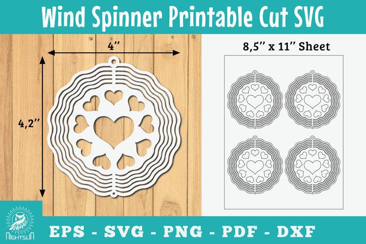 Heart Wind Spinner Printable Cut SVG example image 1