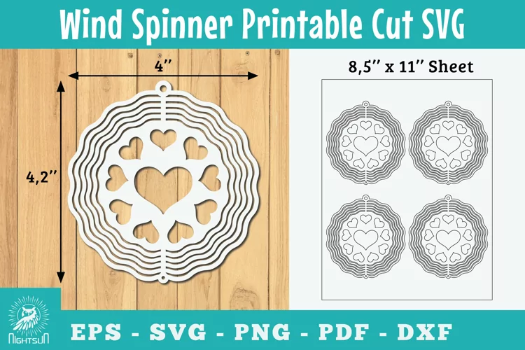 Heart Wind Spinner Printable Cut SVG