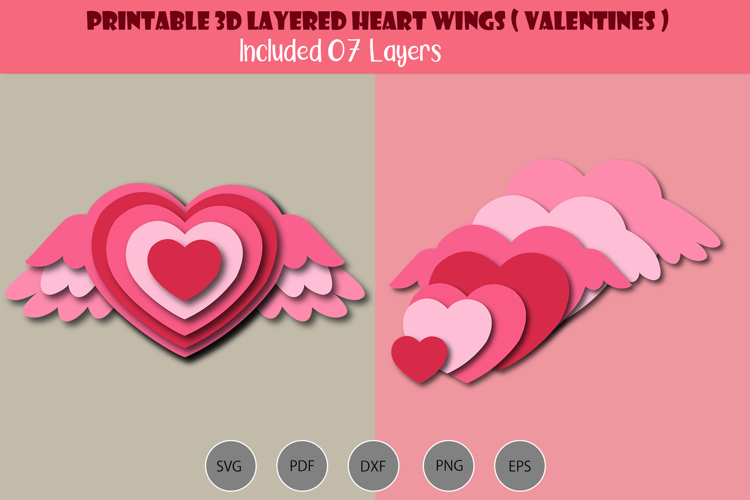 3D Layered Angel wing Heart