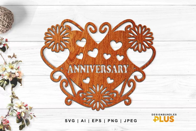 Anniversary Lettering Inside Floral Heart SVG Design
