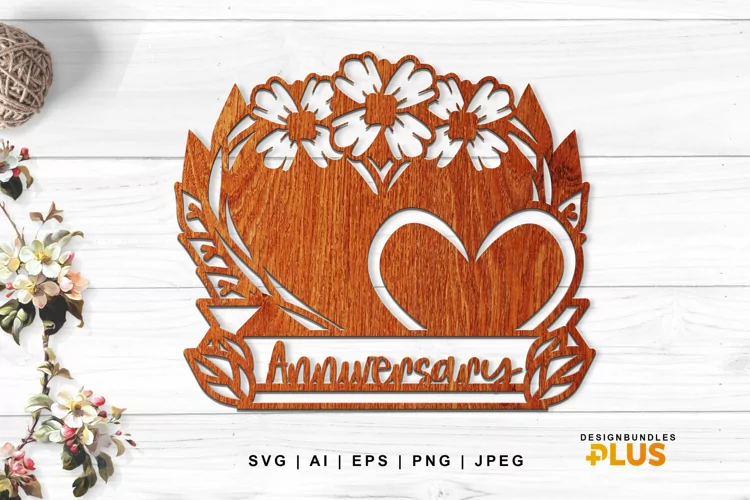 Anniversary Lettering with Two Hearts and Flowers SVG Design