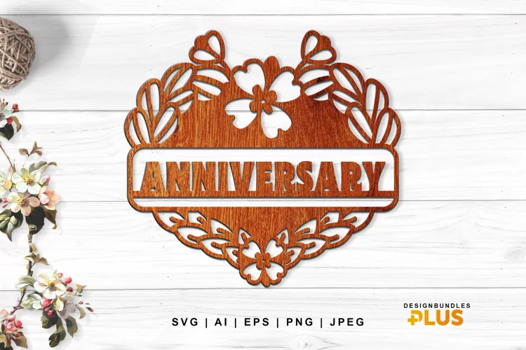 Anniversary Text & Wreath in The Shape of Hearts SVG Design