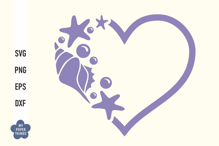 Summer Heart Svg, Heart Svg, Seashell cut files