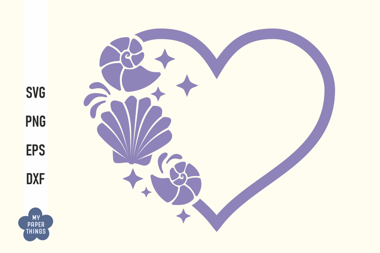 Summer Heart Svg, Heart Svg, Seashell cut files