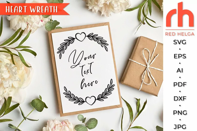 Heart Wreath SVG, Leaves Frame Cut File, Branch Board DXF