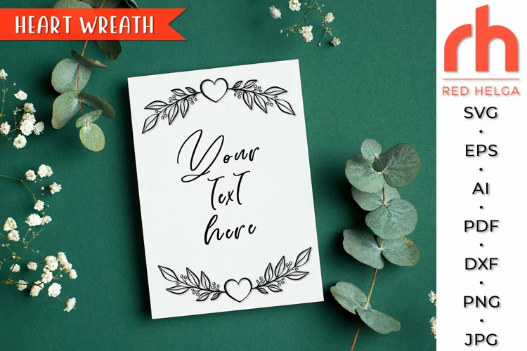 Heart Wreath SVG, Leaves Frame Cut File, Branch Border DXF