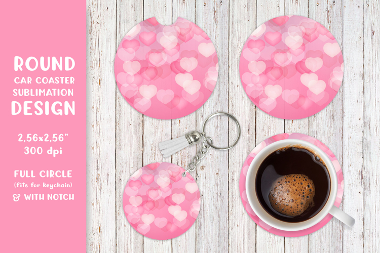 Hearts car coaster sublimation. Valentines round coaster 008