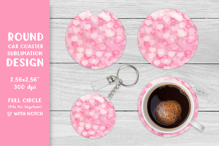Hearts car coaster sublimation. Valentines round coaster 012