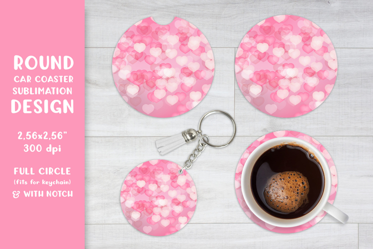 Hearts car coaster sublimation. Valentines round coaster 015