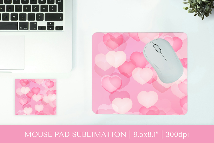 Pink hearts mouse pad sublimation. Valentines design PNG 005