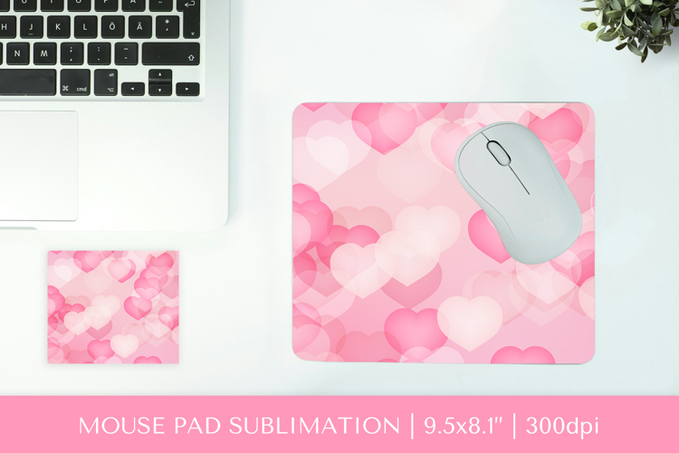 Pink hearts mouse pad sublimation. Valentines design PNG 006