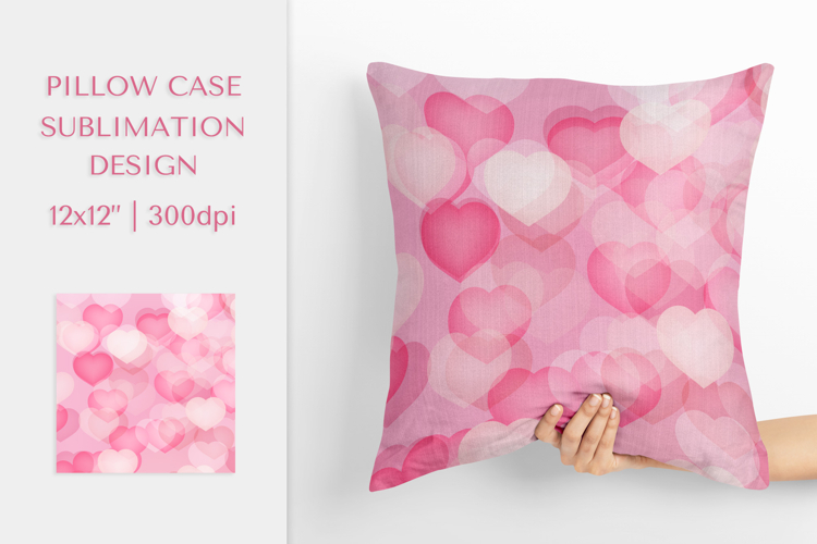 Pink Hearts Pillow Case Sublimation. Valentines Pillow 002