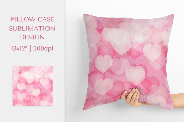 Pink Hearts Pillow Case Sublimation. Valentines Pillow 003