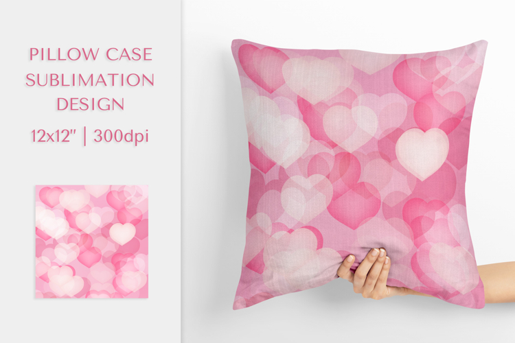 Pink Hearts Pillow Case Sublimation. Valentines Pillow 004