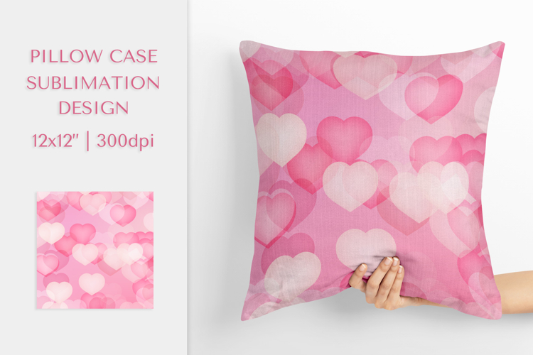Pink Hearts Pillow Case Sublimation. Valentines Pillow 005