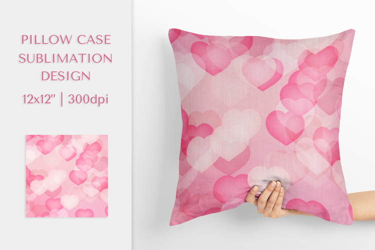 Pink Hearts Pillow Case Sublimation. Valentines Pillow 006