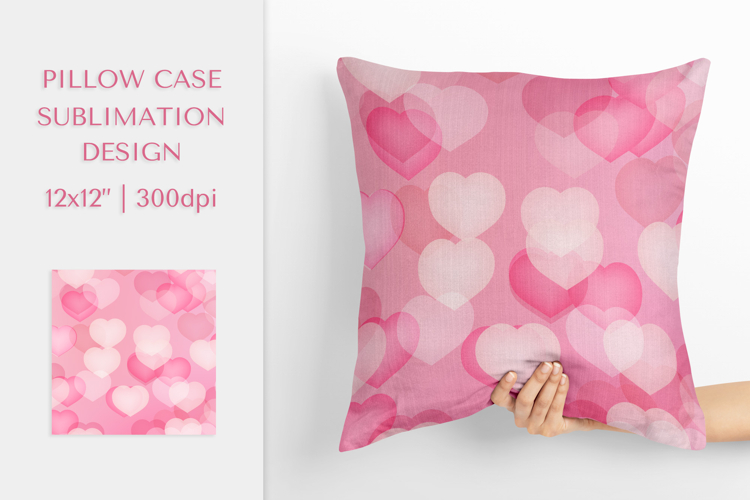 Pink Hearts Pillow Case Sublimation. Valentines Pillow 007