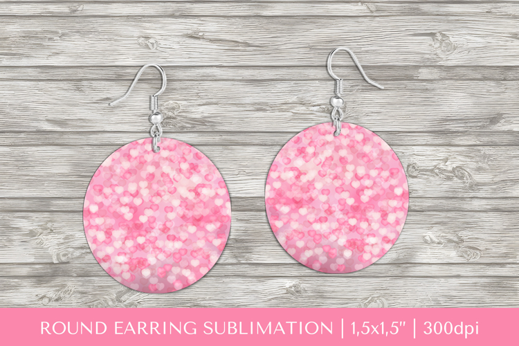 Pink hearts round earrings sublimation design PNG 0031