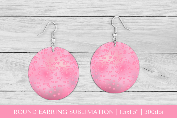 Pink hearts round earrings sublimation design PNG 032