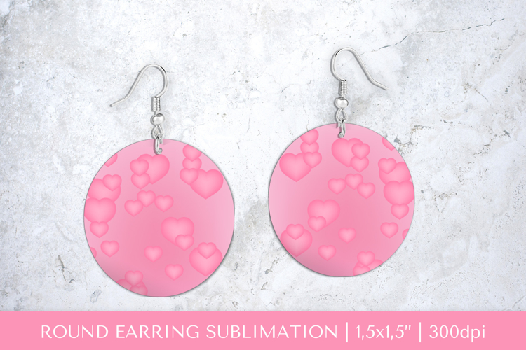 Pink hearts round earrings sublimation design PNG 033