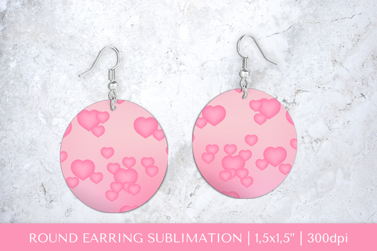 Pink hearts round earrings sublimation design PNG 038
