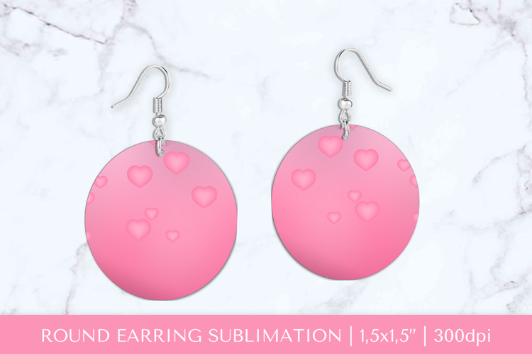 Pink hearts round earrings sublimation design PNG 039