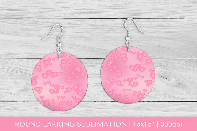 Pink hearts round earrings sublimation design PNG 040