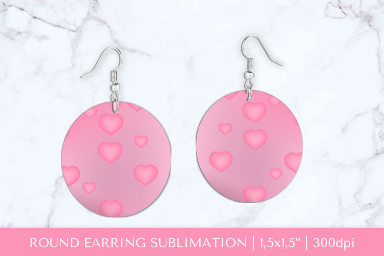 Pink hearts round earrings sublimation design PNG 041
