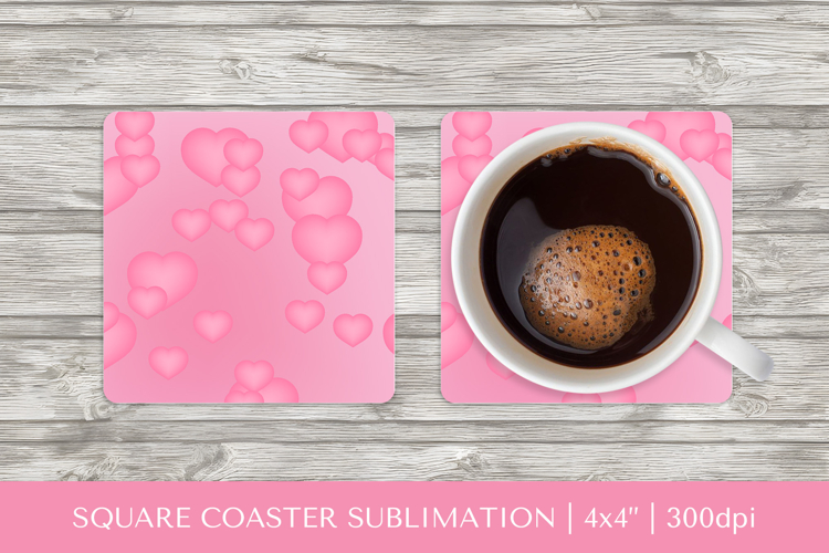 Pink hearts square coaster sublimation Valentines design 016