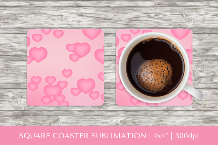 Pink hearts square coaster sublimation Valentines design 021