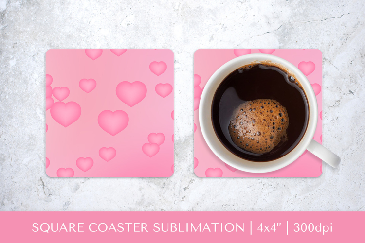 Pink hearts square coaster sublimation Valentines design 022