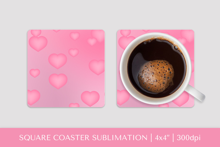 Pink hearts square coaster sublimation Valentines design 023