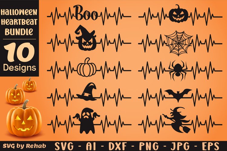 Halloween Heartbeat SVG Bundle Halloween SVG 10 Designs