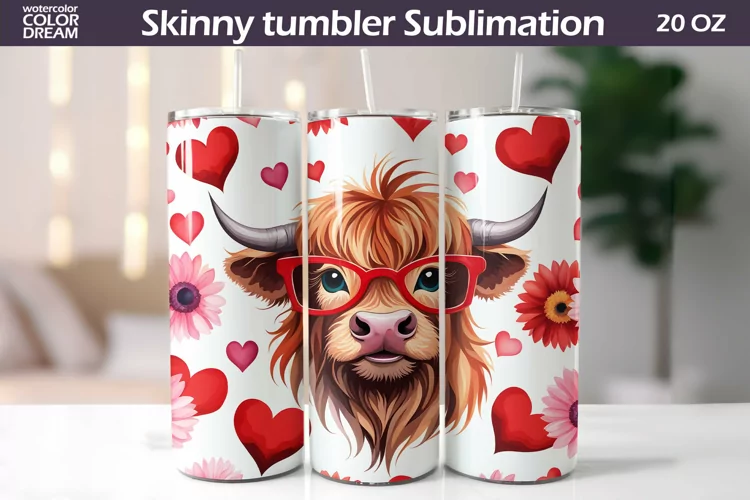 Cute Highland Cow Valentine Tumbler | Valentines Day Tumbler