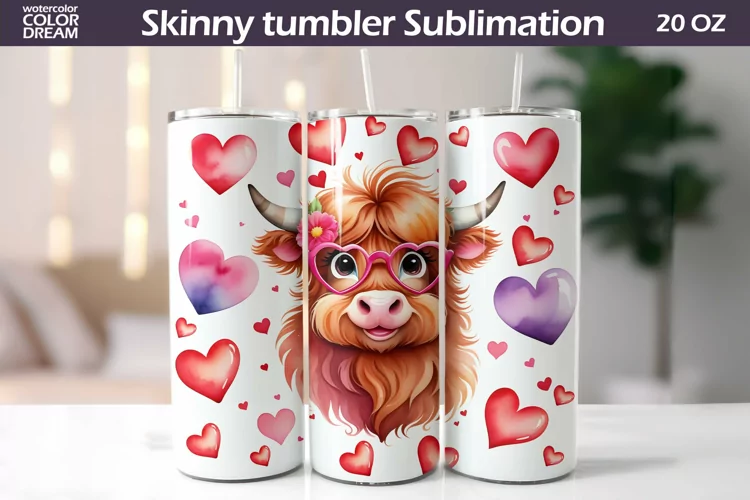 Cute Highland Cow Valentine Tumbler | Valentines Day Tumbler