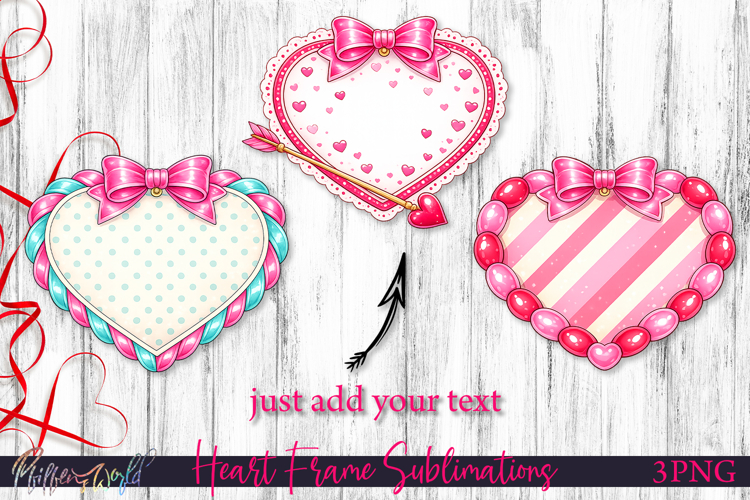 Girly Bow Heart Frames | Love & Valentine Sublimation