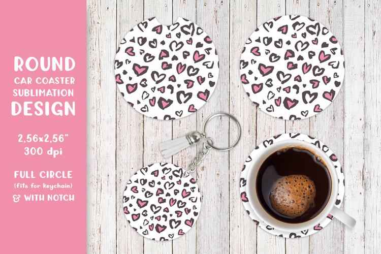 Heart leopard car coaster sublimation. Round coaster 008