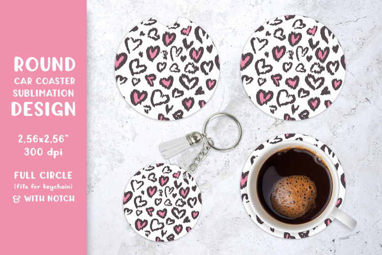Heart leopard car coaster sublimation. Round coaster 009