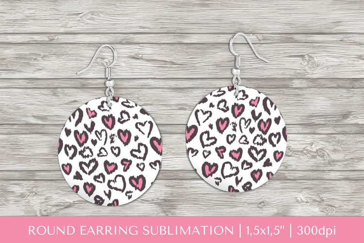 Hearts Leopard earrings sublimation. Valentines earring 009