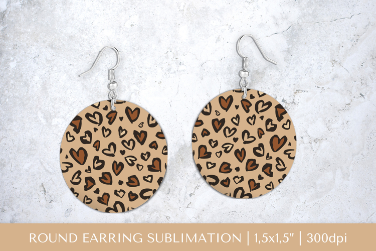 Hearts Leopard earrings sublimation. Valentines earring 011