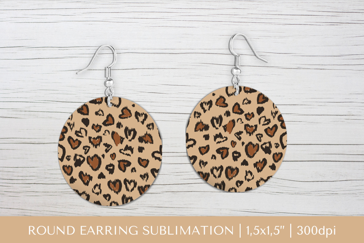Hearts Leopard earrings sublimation. Valentines earring 012