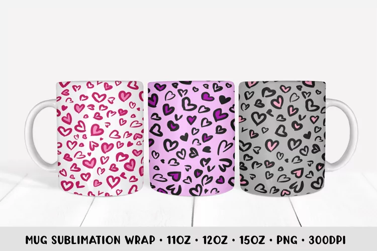 Heart Leopard Mug Sublimation Wrap. Valentine Day Mugs
